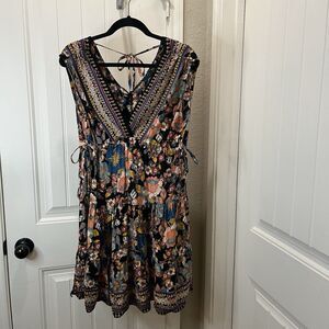 Angie Paisley Floral Multicolor Tie Back Cinch Waist Dress Boho Women S Festival